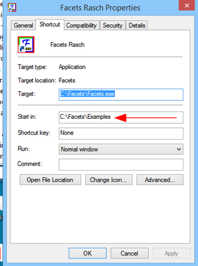 Facets shortcut dialog box